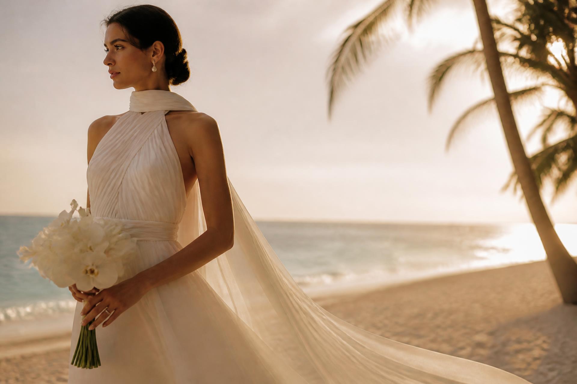 Bride at sunset in Riviera Maya